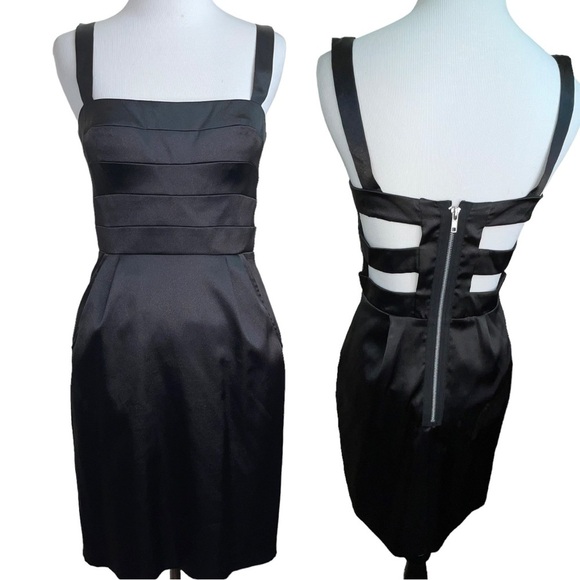 Hailey Logan by Adrianna Papell Black Satin Cut Out Mini Dress - Picture 1 of 16